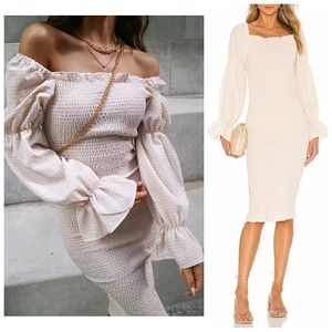 Elegant Cream Off-Shoulder Midi Dress